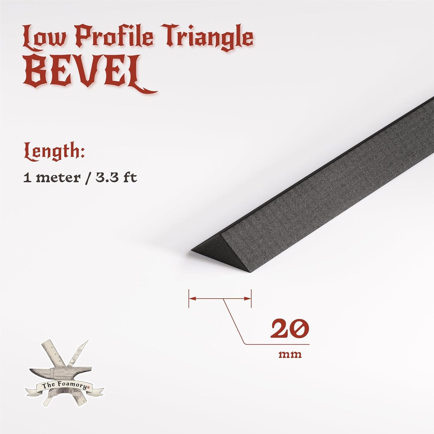 The Foamory's Instant Edge EVA Foam Bevel. Pre Cut Low Profile Triangle 3 Pack 5-30mm x 1M Black EVA Beveled Trim Save Time on Cosplay Costumes and Armor Detail. High Density 85kg/m³ Craft Foam Dowel