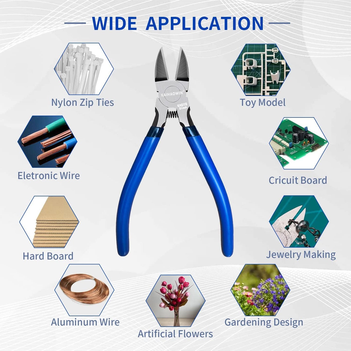 Wire Cutters 5", 5 Pack KAIHAOWIN Precision Flush Cutters Ultra Sharp Wire Cutters for Crafting Side Cutters Wire Snips Spring Loaded Dikes Wire Cutter for Jewelry Making, Blue with Black Handle