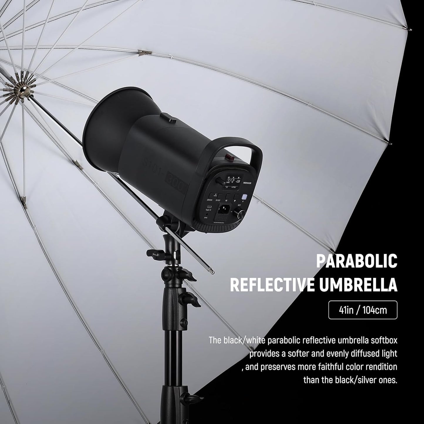 NEEWER 41"/104cm Parabolic Reflective Umbrella Photography with White Inner, Soft Lighting with Diffuser Cover, Bag, Quick Fold for Camera Photo Studio Video Light Shooting Monolight Flash, NS1U