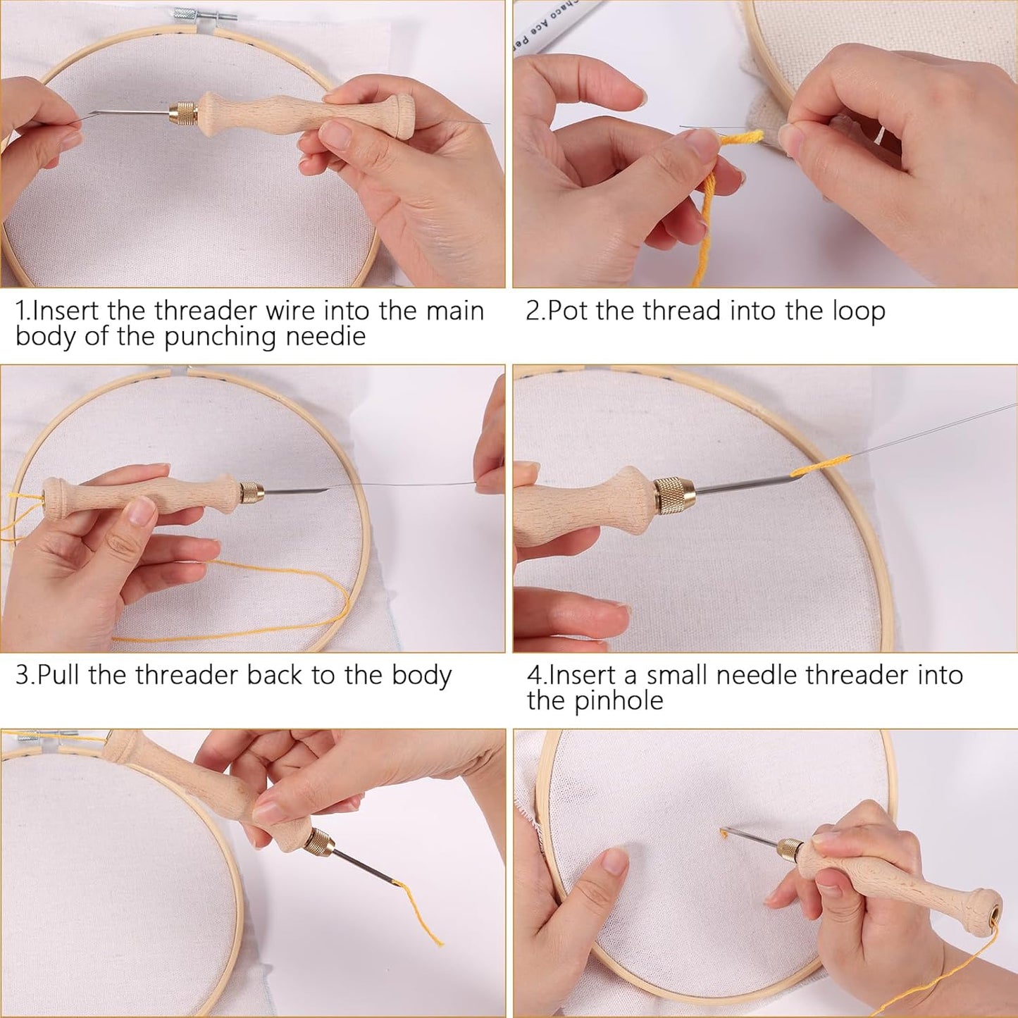 Pllieay 19 Pieces Punch Needle Starter Kit with Embroidery Hoop, Adjustable Wooden Needle Punch, Tufting Cloth, Rug Hooking Beginner Kit for Beginner Embroidery Floss Cross Stitching