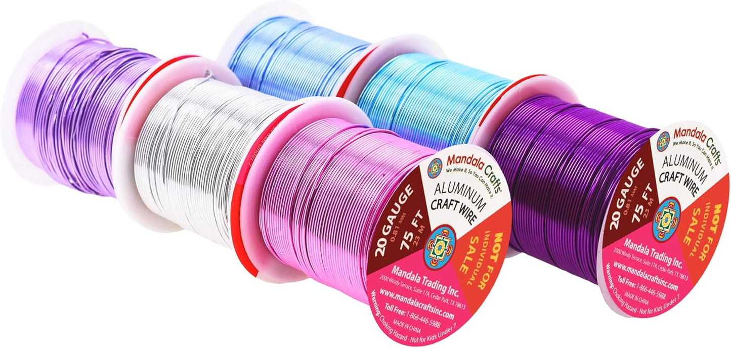 Mandala Crafts 20 Gauge Anodized Aluminum Craft Wire for Jewelry Making - 450 FT Colored Flexible Silver Lavender Purple Pink Ice Blue Turquoise Wire - Bendable for Bonsai Armature Crafting Sculpting