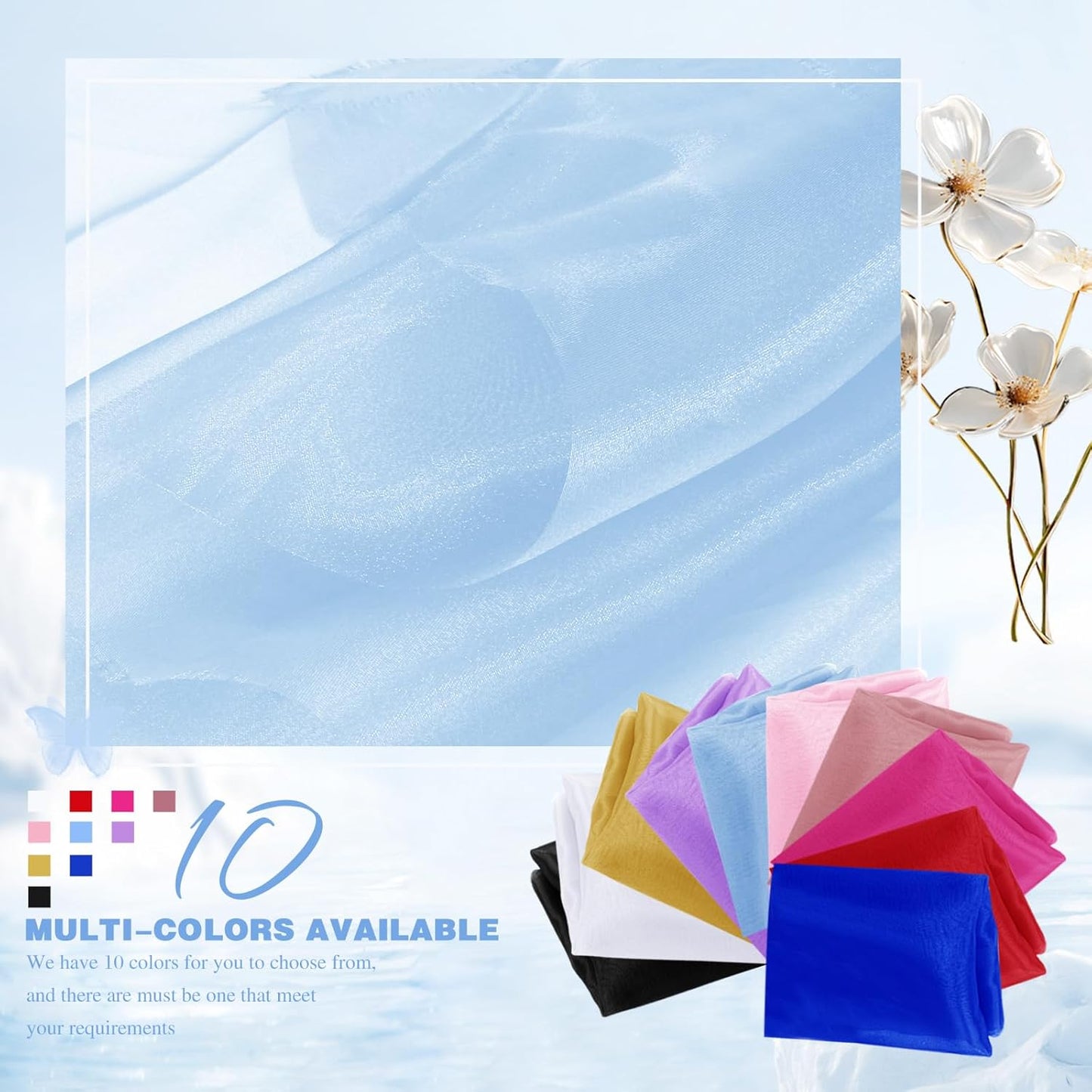 VACVELT Sheer Organza Fabric by The Yard, 60 Inch Wide Light Blue Organza Fabric Bolt Bridal Sheer Tulle Fabric, Silk Organza Fabric Roll for Wedding Party Decorations Backdrop Curtain (2 Yards)