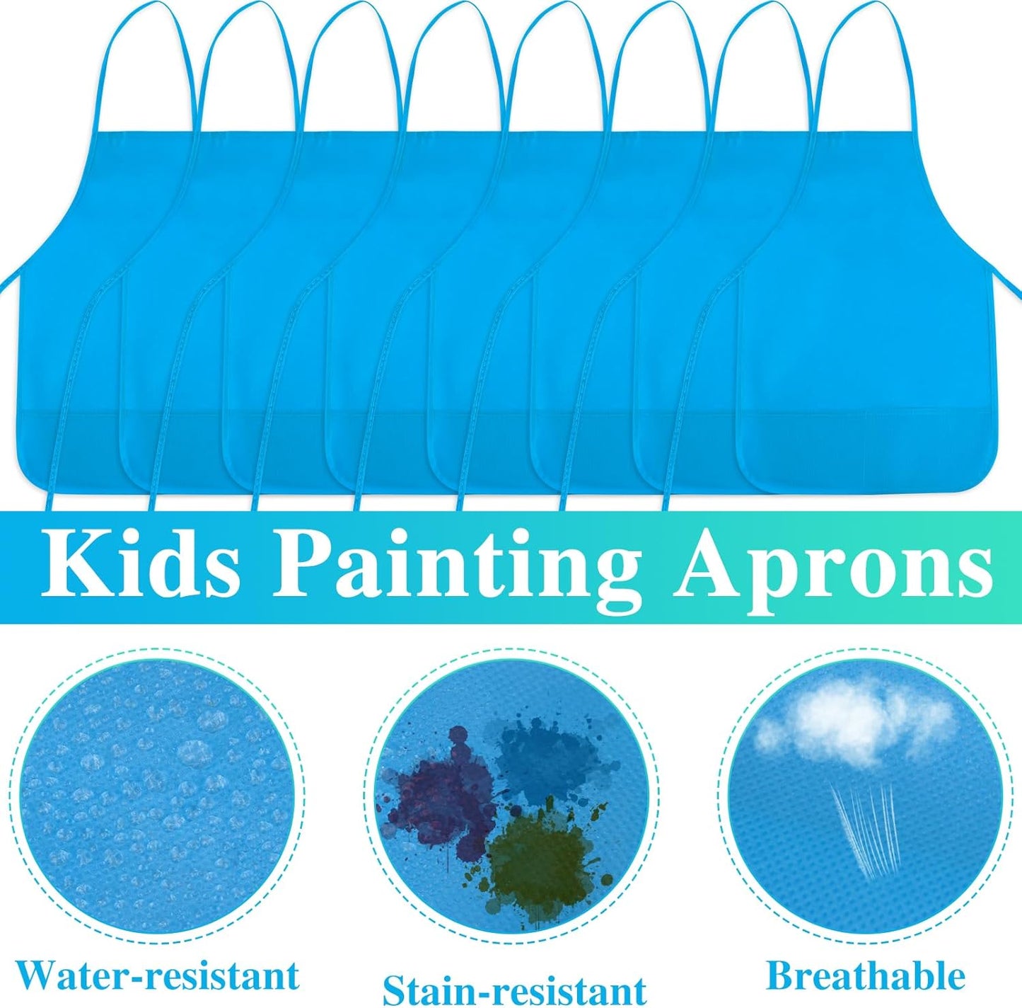 8 Pcs Kids Apron Painting Aprons for Kids Art Smocks Paint Apron Bulk for Painting Classroom Activity Kitchen Crafts Party Supplies(Light Blue)