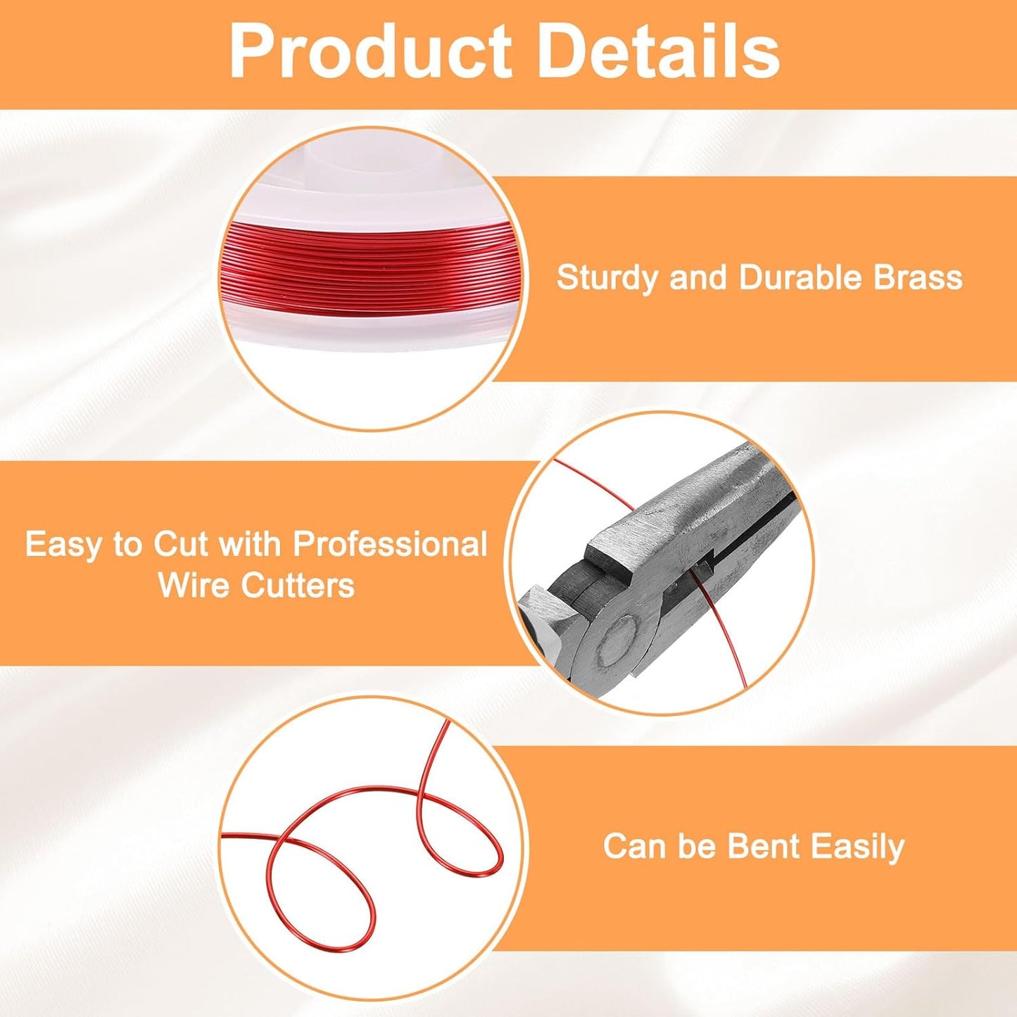 HARFINGTON 30ft Jewelry Wire, 26 Gauge (0.4mm) Brass Craft Soft Metal Tarnish Resistant Copper Beading Wire for Jewelry Making Supplies Crafting, Bright Red