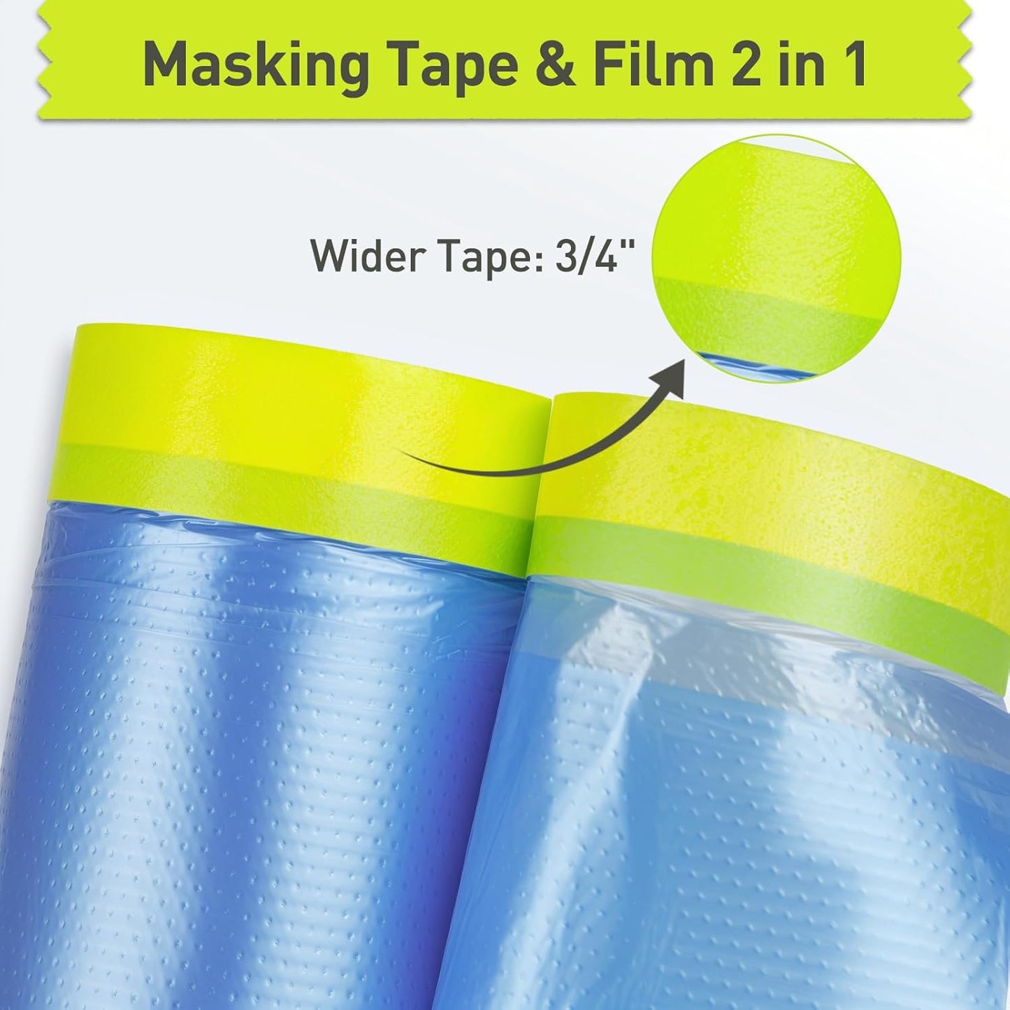 Pre-Taped Masking Film for Painting - 22" x 66' Painters Plastic Sheeting with Automotive Paint Tape and Drape for Covering Cars, Walls, Windows and Furniture Protection (2 Rolls)