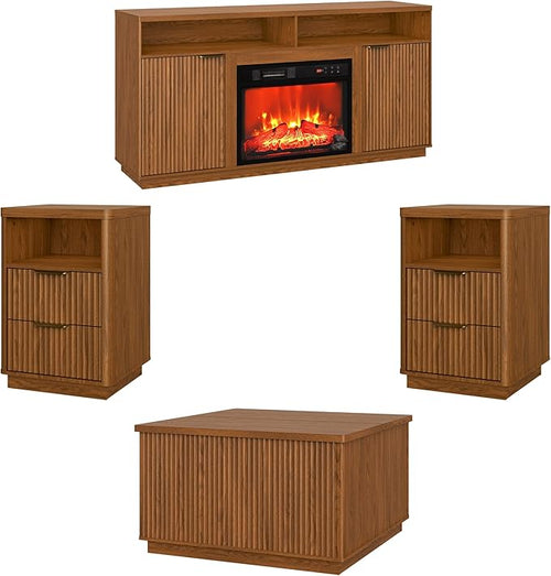 4-Piece Fluted Living Room Set Includes 31.5" Fluted Lift Top Coffee Table by PATIOCHIC