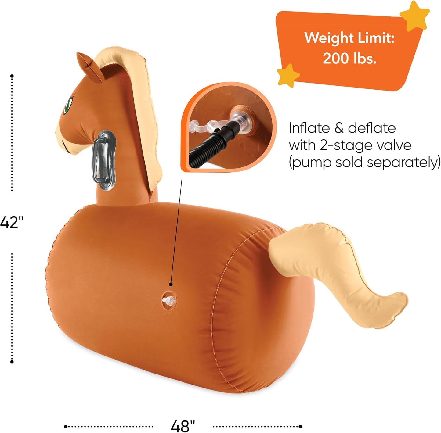 Hearthsong Hop N Go Inflatable Riding Bouncy Horse Hopping Toys for Kids Ages 5+ - Ride On Bouncer Animal Hopper Jumping Toys for Outdoor Games