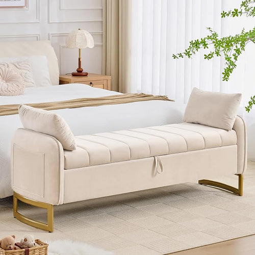 66" Storage Bench for Bedroom End of Bed, King Size Bed Bench by Aemeios