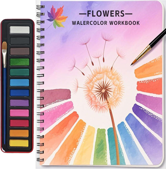 Watercolor Workbooks, Beginner Watercolor Painting Kit – 12 Colors Paint Set with Brush