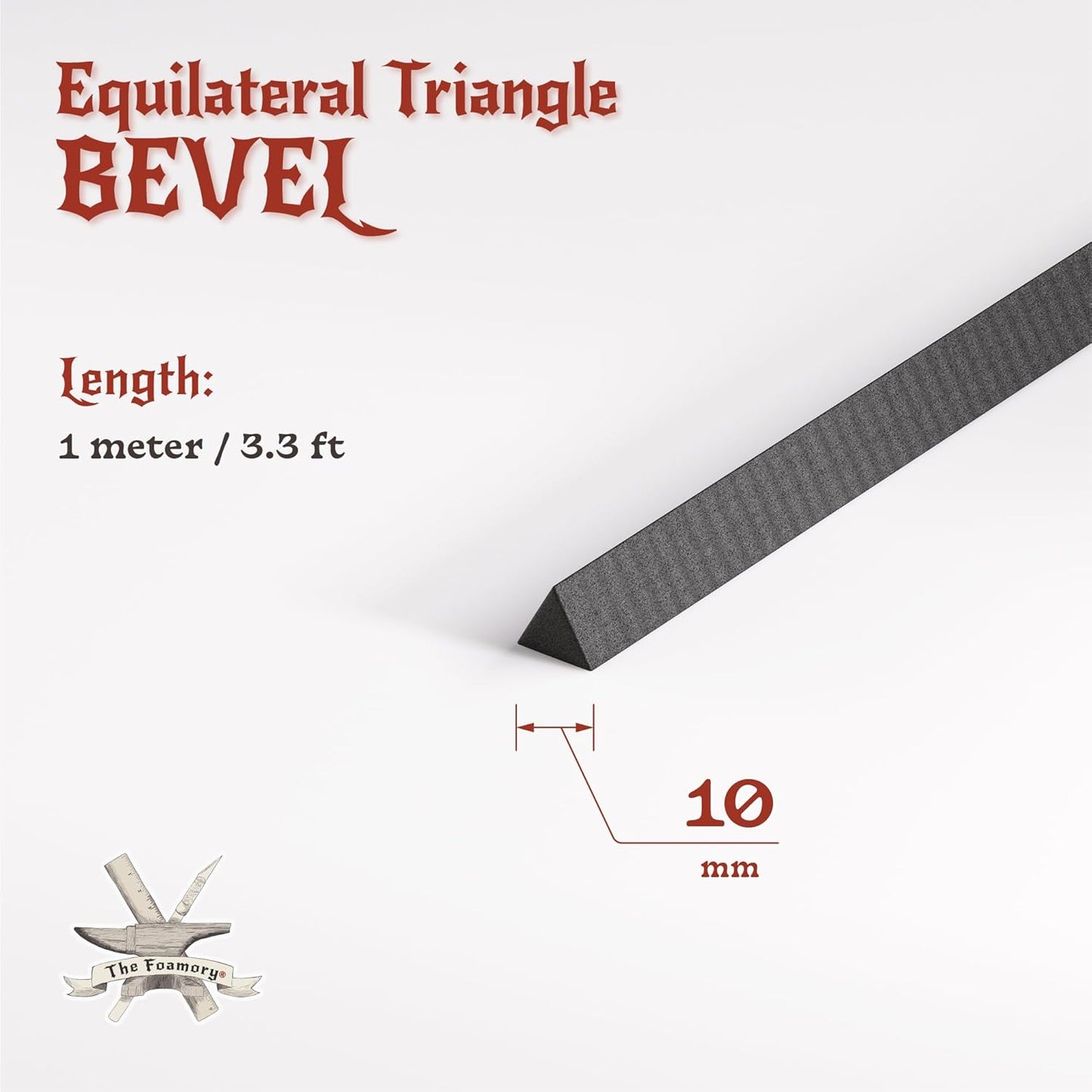 The Foamory's Instant Edge EVA Foam Pre Cut Equilateral Triangle Bevel. 5-30mm x 1M Black EVA Beveled Trim Save Time on Cosplay, Costume Edging and Armor Detail. High Density 85kg/m³ Craft Foam Dowel