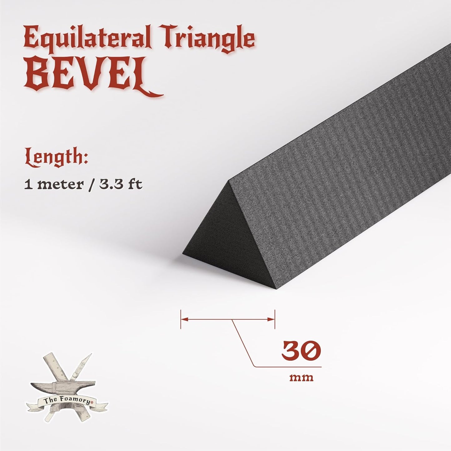 The Foamory's Instant Edge EVA Foam Bevel. Pre Cut Equilateral Triangle 3 Pack 5-30mm x 1M Save Time on Cosplay, Costume Edges and Armor Detail. Black High Density 85kg/m³ EVA Craft Foam Beveled Dowel