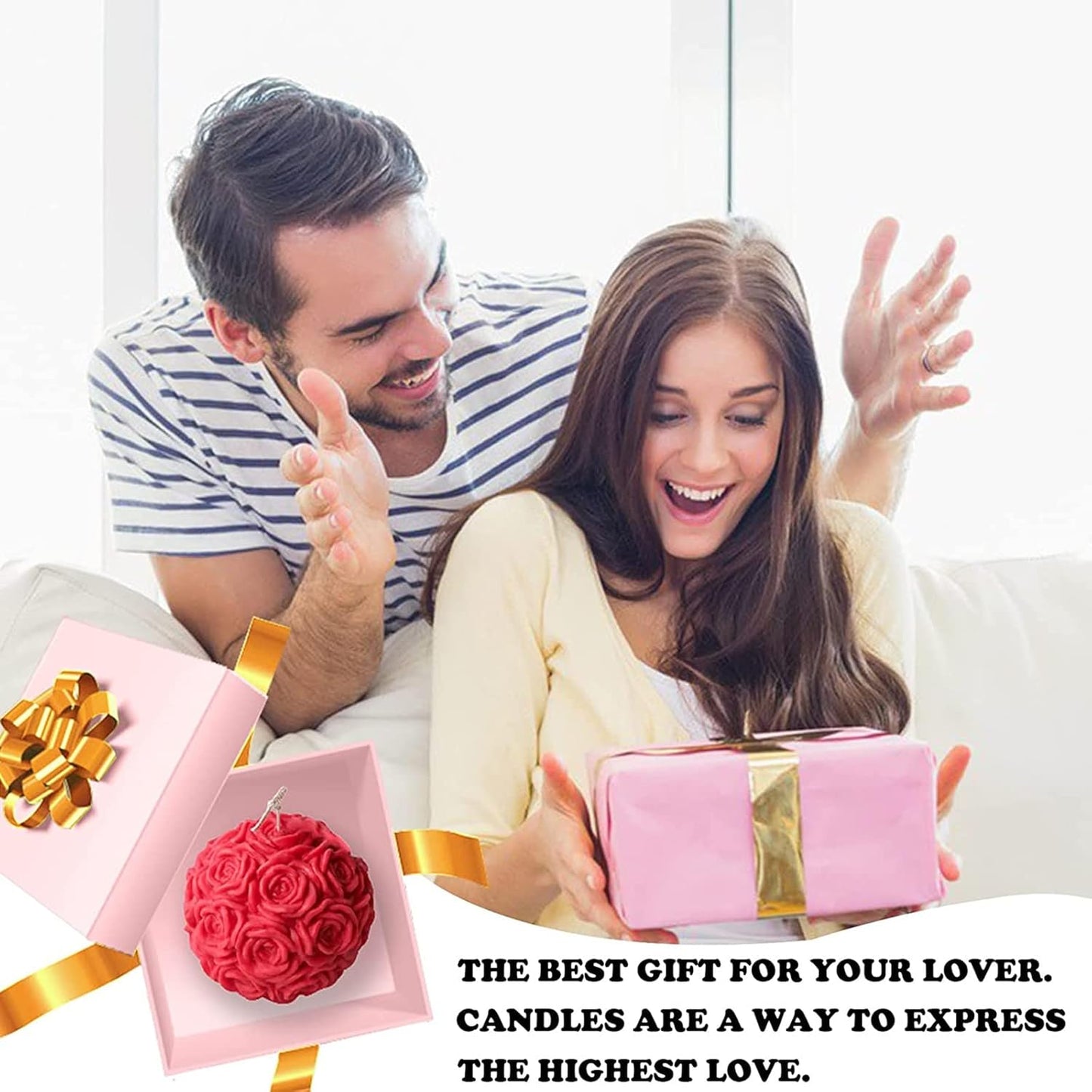 Large Rose Ball Candle Mold 3D Rose Flower Silicone Soap Mold for Fondant,Chocolate,Candy, Bath Bomb,Epoxy Resin,Plaster, Polymer Clay