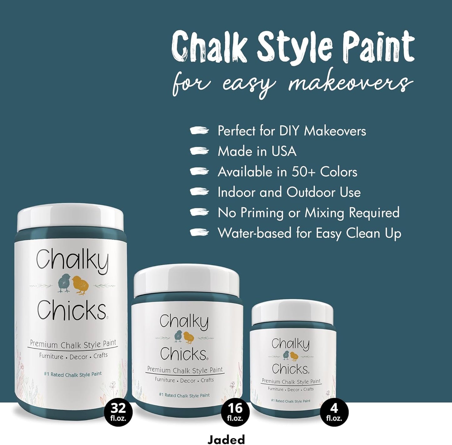 Chalky Chicks All-in-One Chalk Paint for Furniture or Cabinet - 16 Fl Oz - Matte Finish Jaded (Jade) for Metal, Wood Furniture Paint - No Sanding All-in-One for Home Decor & Crafts, USA Made