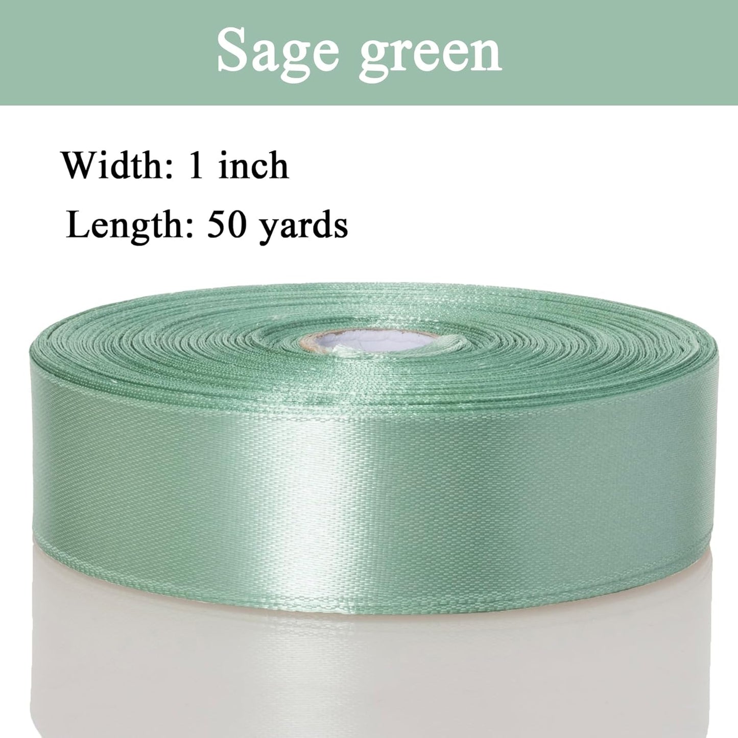 1 Inch Sage Green Solid Satin Ribbon, 50 Yards Craft Fabric Ribbon for Gift Wrapping Floral Bouquets Wedding Party Decoration