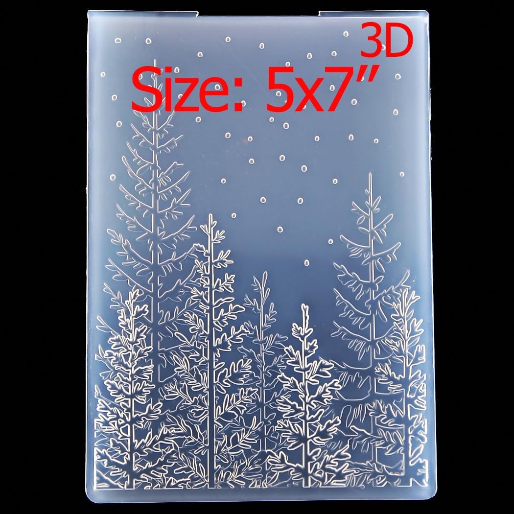 KWELLAM 3D Merry Christmas Snowfall Tree Woodland Background Plastic Embossing Folders for Card Making Scrapbooking and Other Paper Crafts 3080401