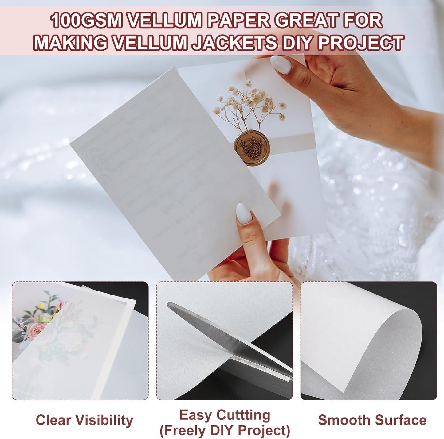PATIKIL 30 Sheets Vellum Paper 8.5x11inches, Printable Translucent Paper 100GSM Colored for Invitations Laser Inkjet Printing Card Making Crafting Wedding Tracing, Dark Red