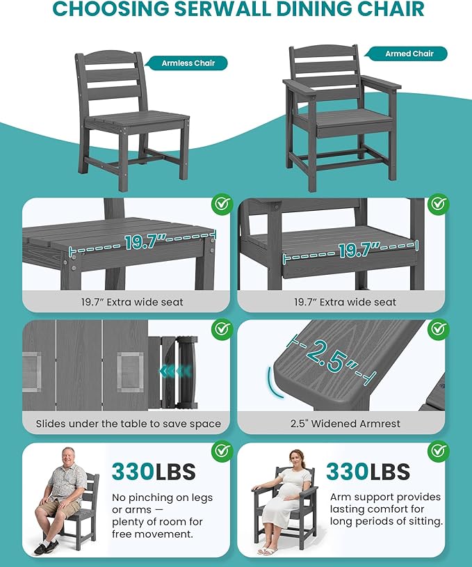 SERWALL Patio Dining Chair, All Weather Dining Chair Set of 2, Outdoor Dining - Image 4