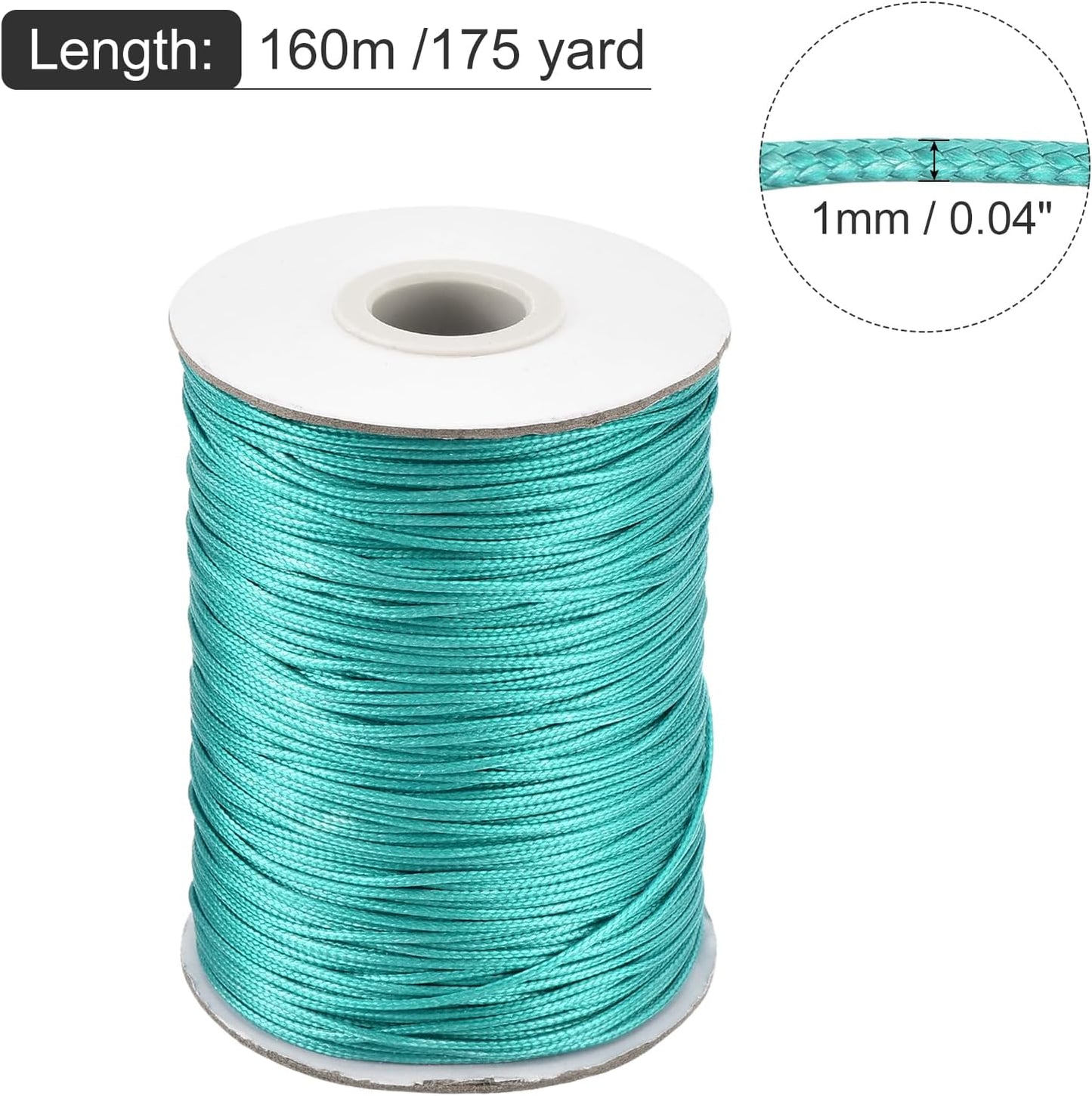 MECCANIXITY Waxed Cord 1mm Waxed Polyester Cord 175 Yard Wax String for Bracelet Making,Necklaces, Beading,Jewelry Making and DIY Crafts(Blue-Green)
