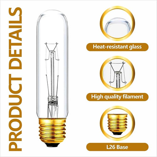 25 Watt T10 Clear Tubular Incandescent Light Bulb, T10 Bulb, Vintage Style - Image 2