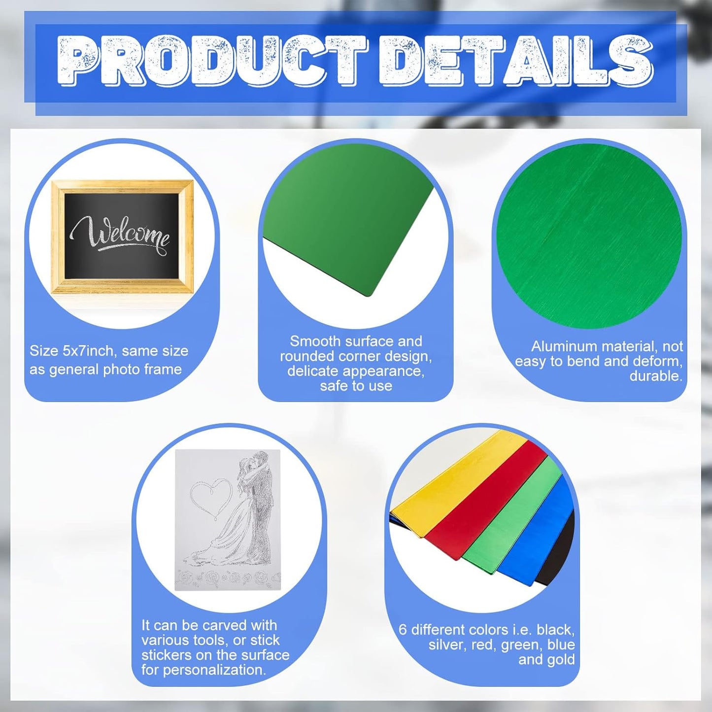 6 Pack 5 x 7 Inch Metal Engraving Sheets Multicolor Laser Engraving Blanks 0.8 mm Anodized Aluminum Sheets for Precision Etching Tool Tip Engraver DIY Interior Signs Badges Crafting