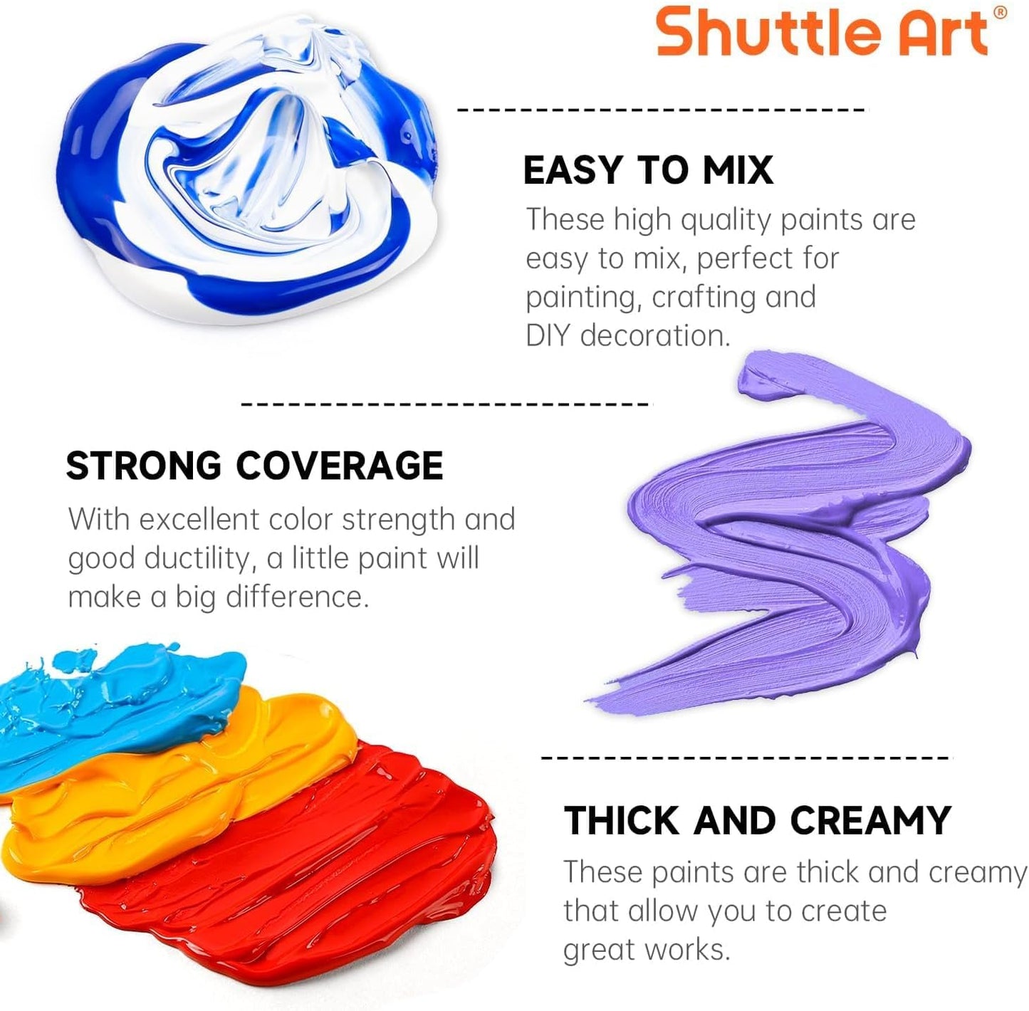 Shuttle Art Acrylic Paint, 25 Colors Acrylic Paint Set, 2oz/60ml Bottles, Rich Pigments Paint for Artists, Beginners and Kids on Canvas Rocks Wood Ceramic Fabric