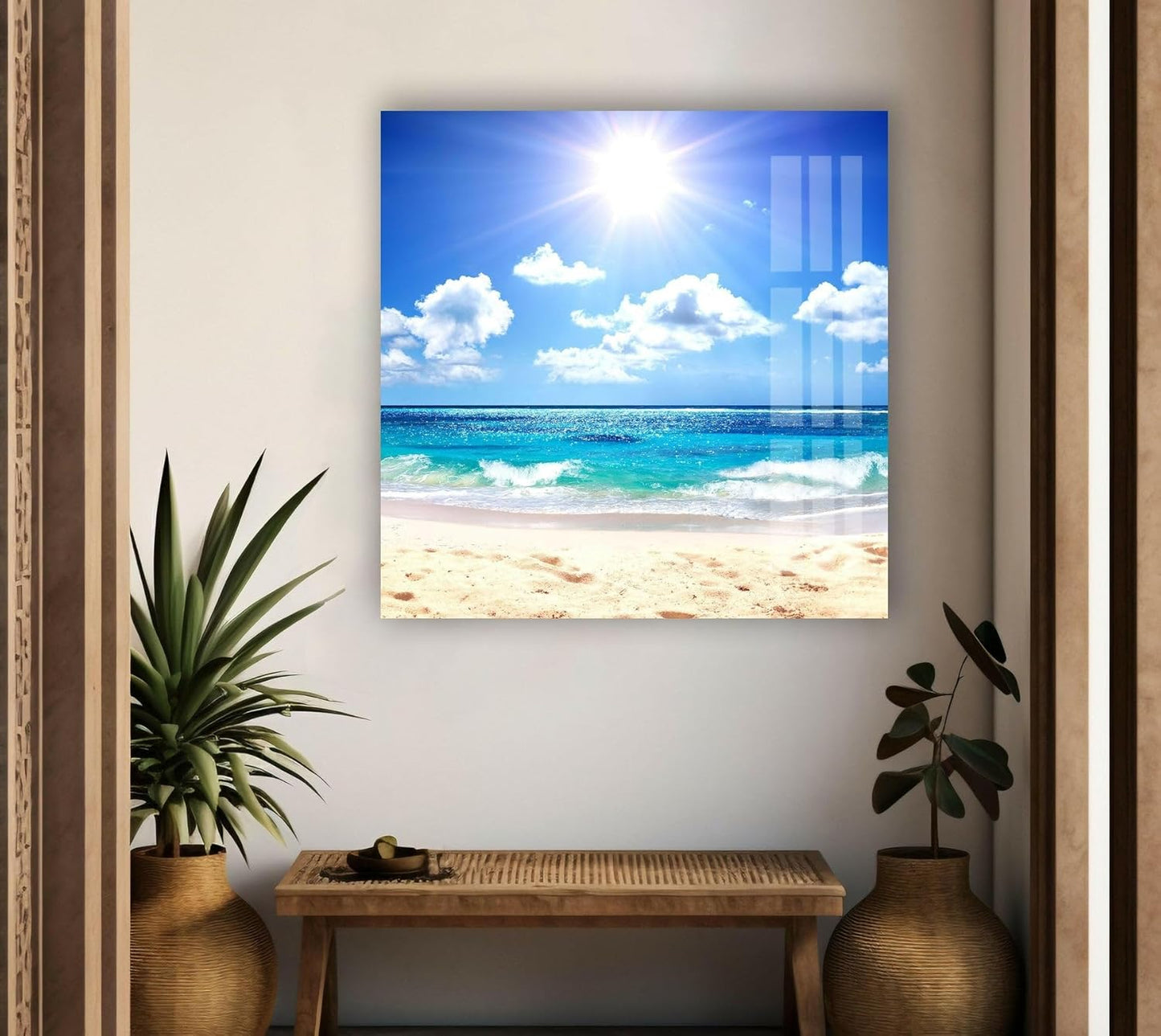 My Photostation.com 30Wx24H'' Summer Beach Landscape Glass Wall ArtTempered Glass Printing Wall Decor Large Wall Art Wall Hangings