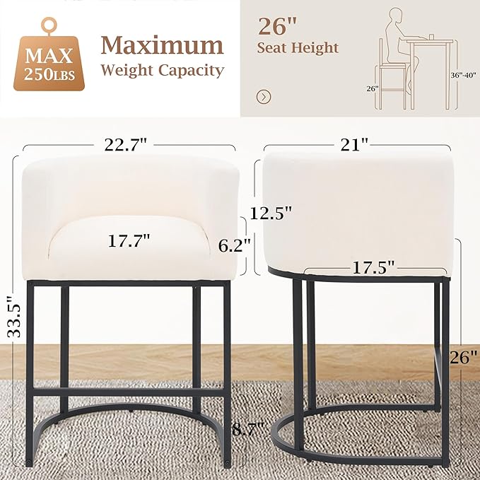 ClinQ 26" H Counter Height Bar Stools Set of 6, Modern Barrel Counter Stools - Image 2