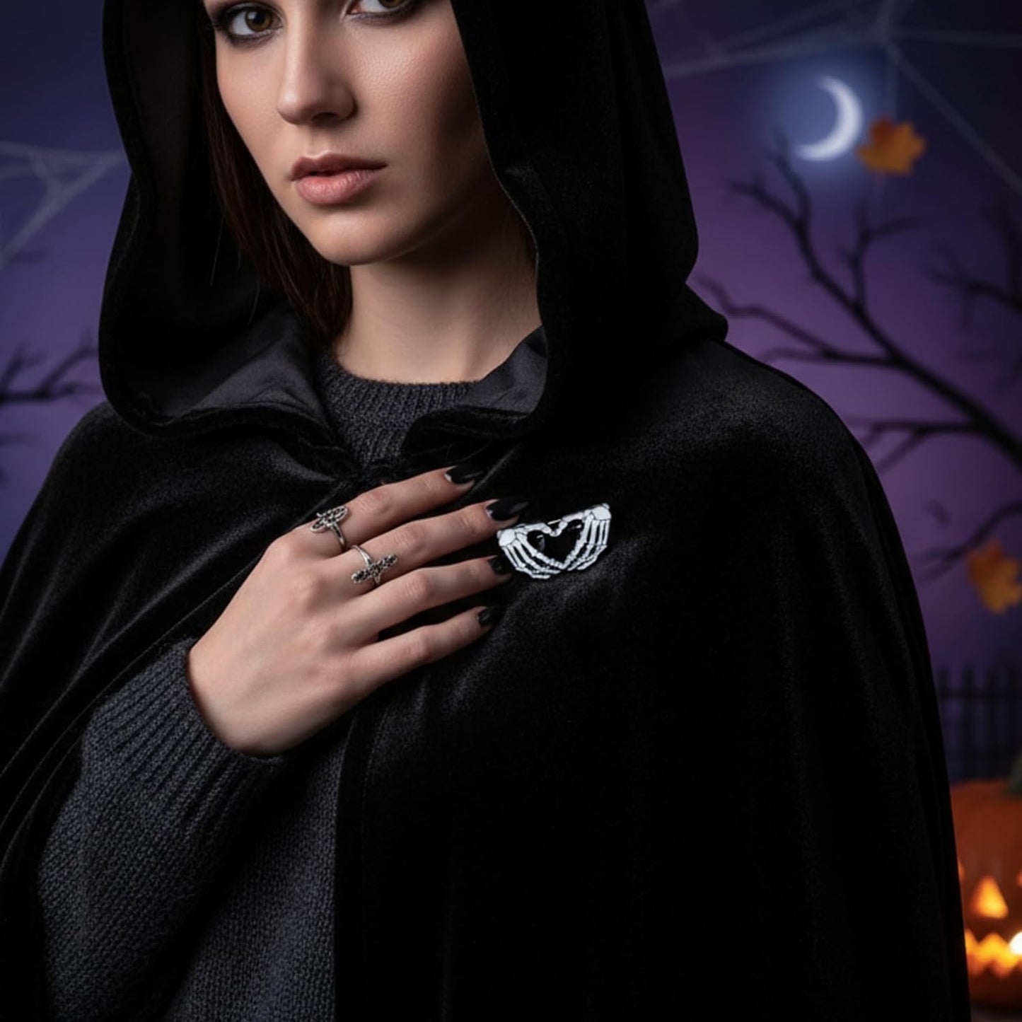 Cunno Halloween Skeleton Enamel Pins Halloween Gesture Heart Hand Pin Skeleton Gesture Brooch Birthday Gift for Women