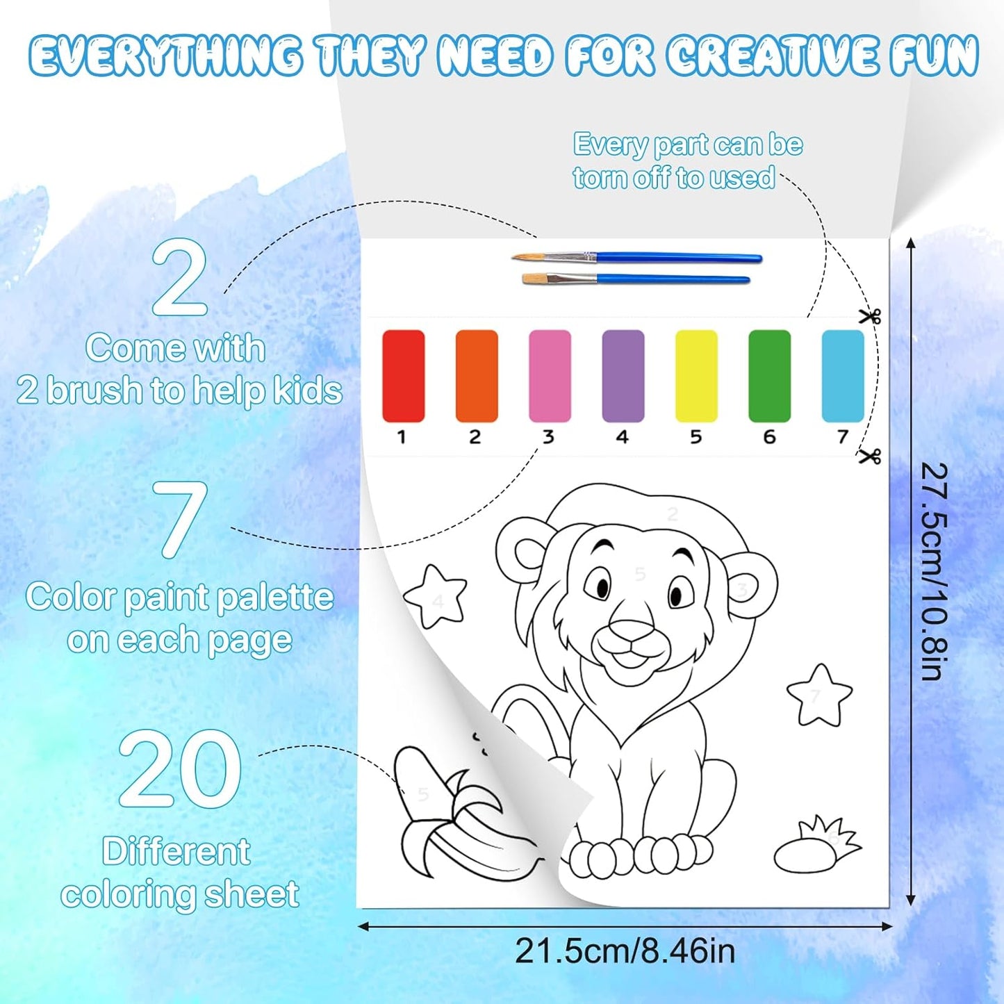 Paint with Water Coloring Books for Kids,Animal Art Craft Kit No Mess Water Color Painting Sets for Kids Ages 4-8,Birthday Gifts Travel Toy Crafts Supplies Kits for Girls Boys Drawing with 2 Brushes