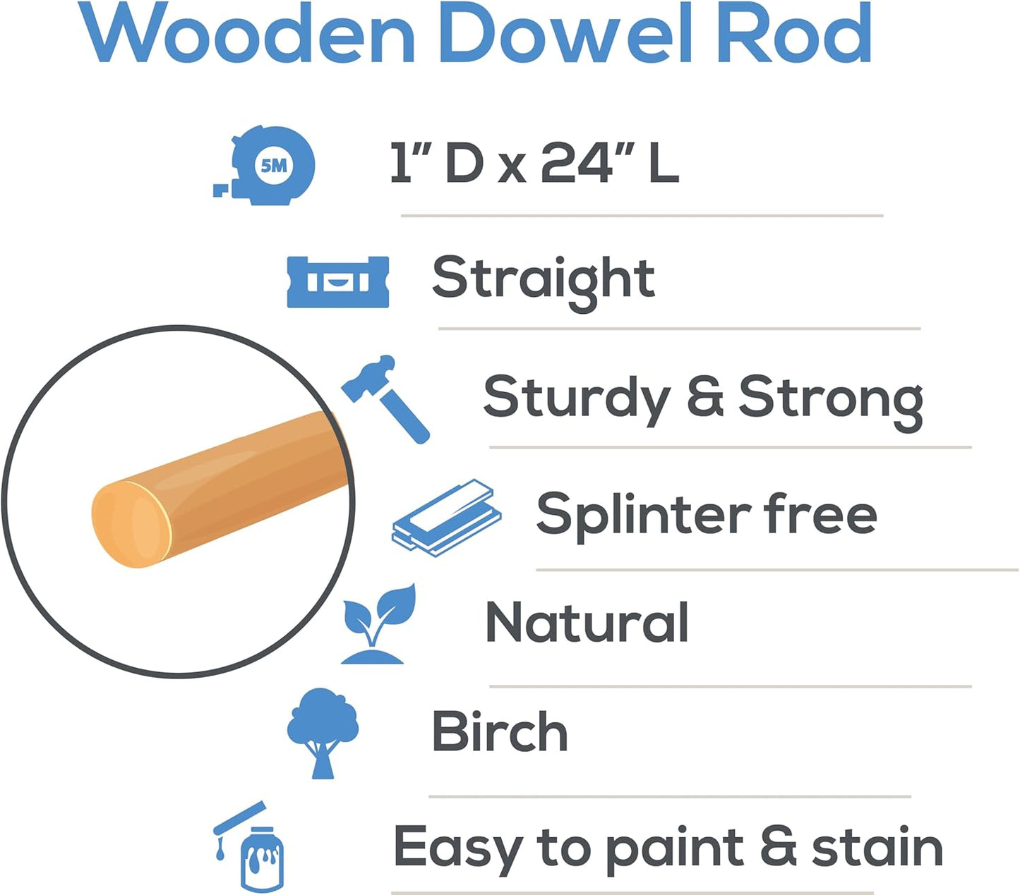 Wooden Dowel Rod, 1 Inch x 24 Inch Wood Dowels, Pack of 10 Wooden Dowels for Crafts, Unfinished Hardwood Dowels Rods, Strong Wood Rod Dowels for Crafting and DIYers