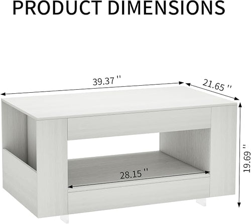 39" Wood Coffee Table for Living Room, Sides Storage - Image 2