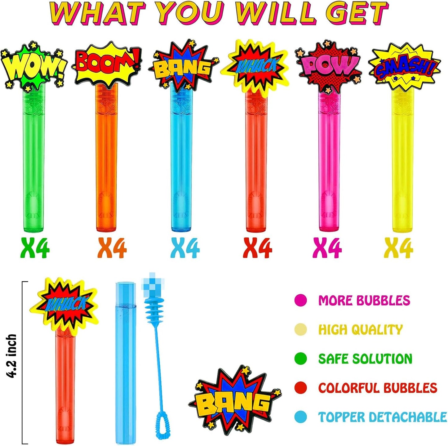 Superhero Party Favors,24Pcs Hero Word Bubble Wands for Kids,Cool Bubble Wand for Superhero Party Supplies,Classroom Prizes Pinata Goodie Bag Stuffers Gift