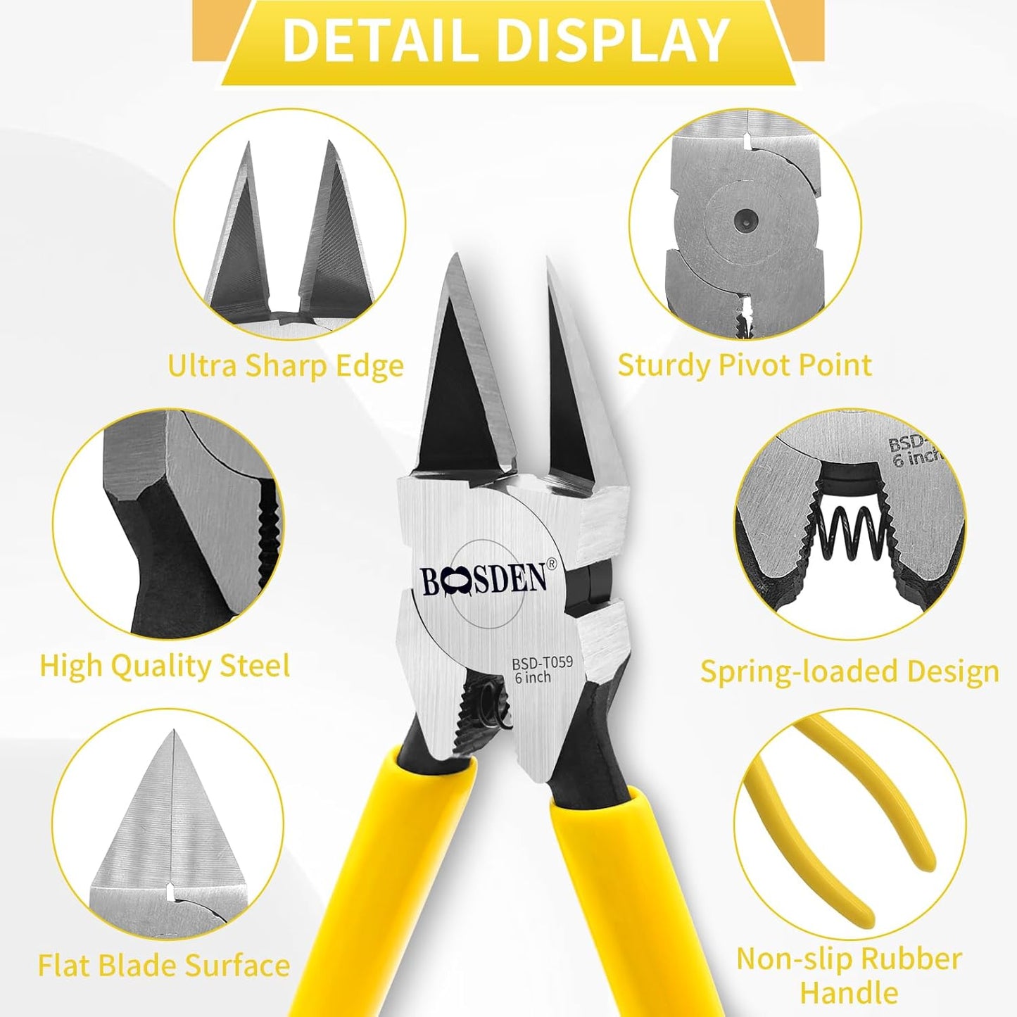 BOOSDEN Wire Cutters 10 PACK, 6 inch Wire Clippers, Dikes Side Cutter Nippers, Diagonal Cutting Pliers, Spring Loaded Flush Cut Pliers for Plastics, Crafts, Zip Tie, Floral