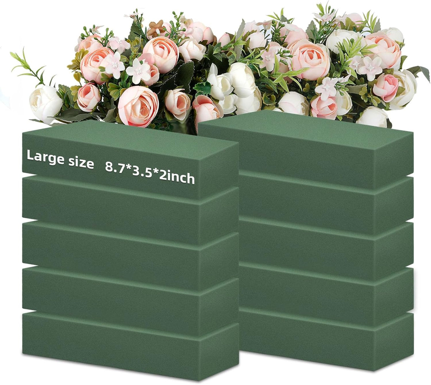 Gardace 10 Pack Floral Foam Blocks Each (8.7"L x 3.5"W x 2"H), Green Wet and Dry Floral Foam, Used for Fresh Flowers and Artificial Flowers, Plant Foam is Suitable for Wedding, Festival Decoration