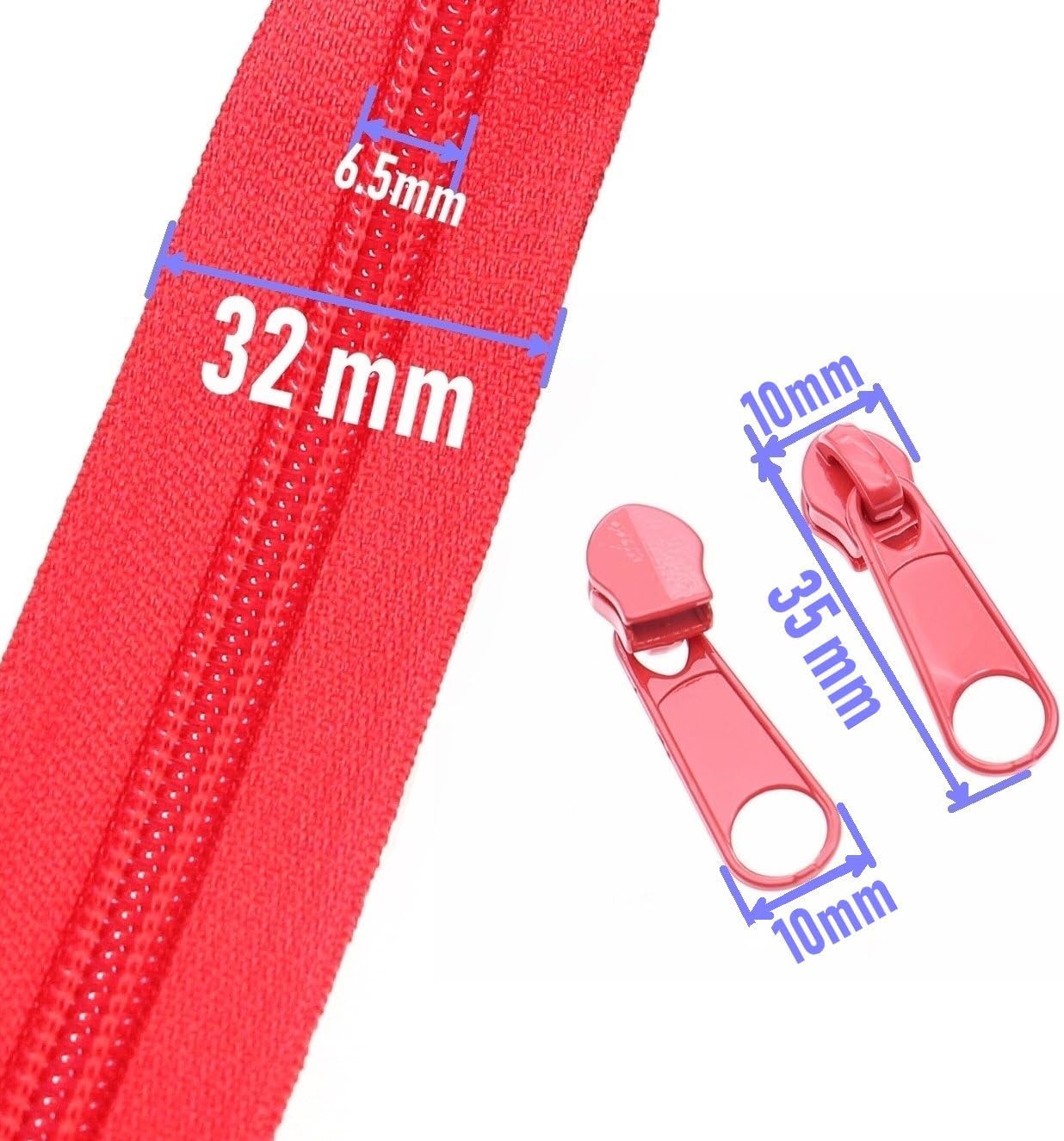 Leekayer #5 Red Nylon Zippers by The Yards Bulk 10 Yards Coil Zipper Tape with 25pcs Zipper Sliders for DIY Tailor Sewing Craft,Bag,Luggage,Dress,Sofa Cushion,Pillow(Red)