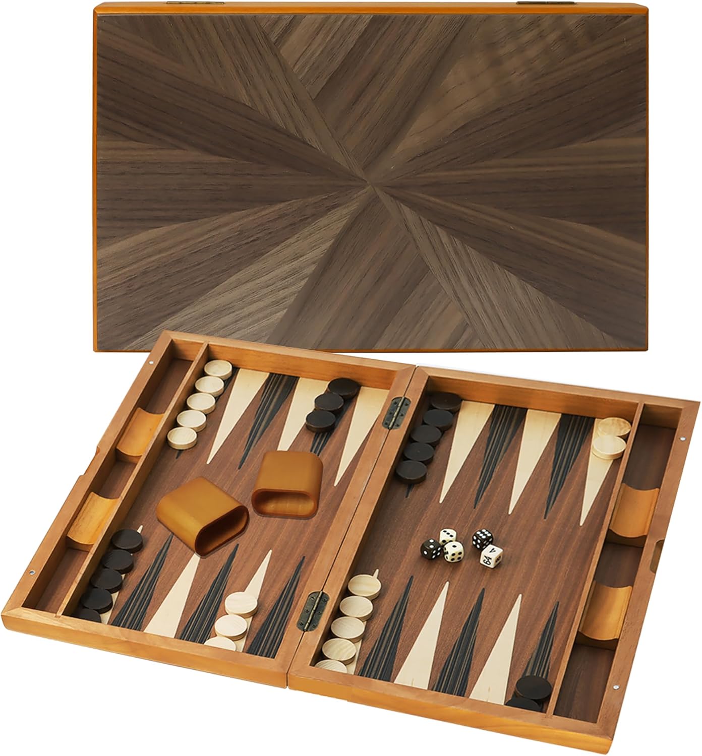 GSE Games & Sports Expert Premium Wooden Folding Inlay Backgammon Board Game Set, Classic Traditional Strategy Board Games (Focus- 21 Inches)