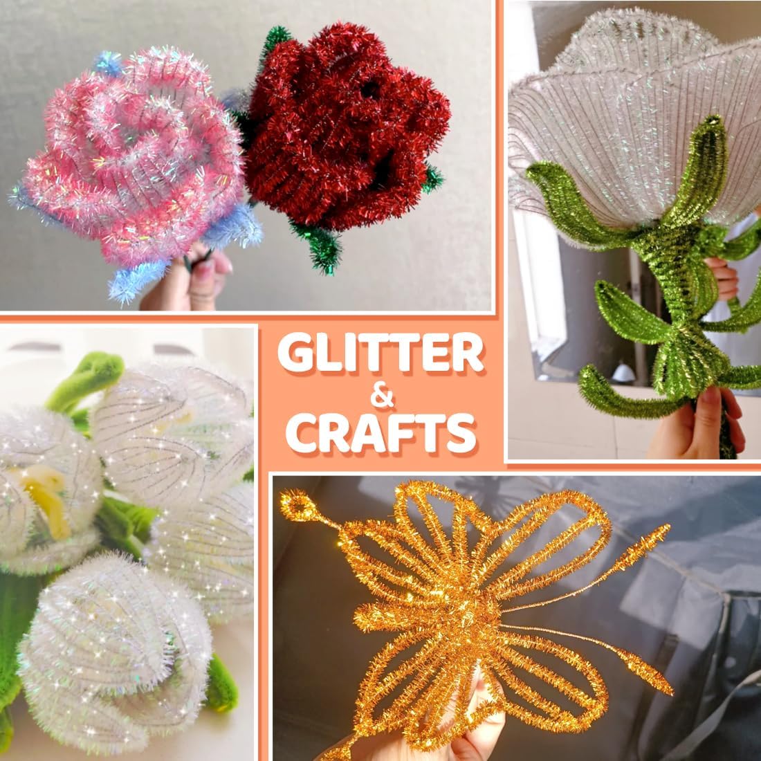 GAGANIU 500pcs Pipe Cleaners, Pipe Cleaners for Crafts, Craft Supplies Multicolor Chenille Stems for Art&Craft Christmas DIY Projects(Green Glitter)