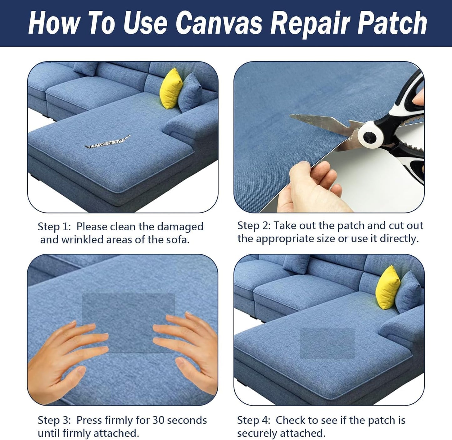 Canvas Repair Patch, 17X158 Inch Strong Sticky Fabric Repair Tape, Self-Adhesive Fabric Patch for Sofas, Tote Bags, Clothing, Car Seats, Furniture (White, 17X158 Inch)