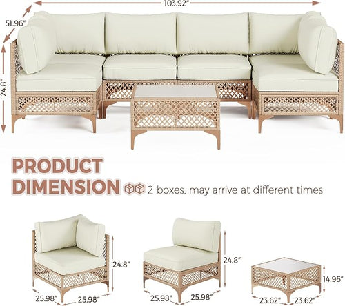 7-Piece Generous Patio Furniture Set, Wicker Outdoor Sectional Set - Image 2