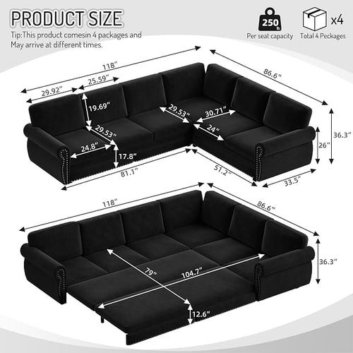 118" L-Shaped Sleeper Couch Bed - Image 2
