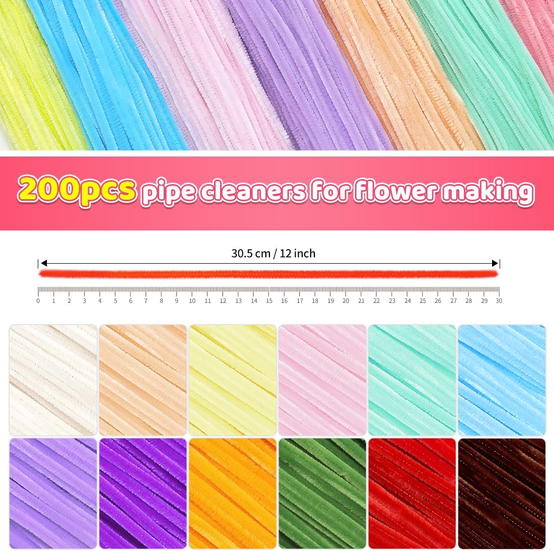 IOOLEEM Pipe Cleaners, 200pcs Pastel Blue, Flower Making Arts and Craft Supplies, Ideas for Art Project Activity.