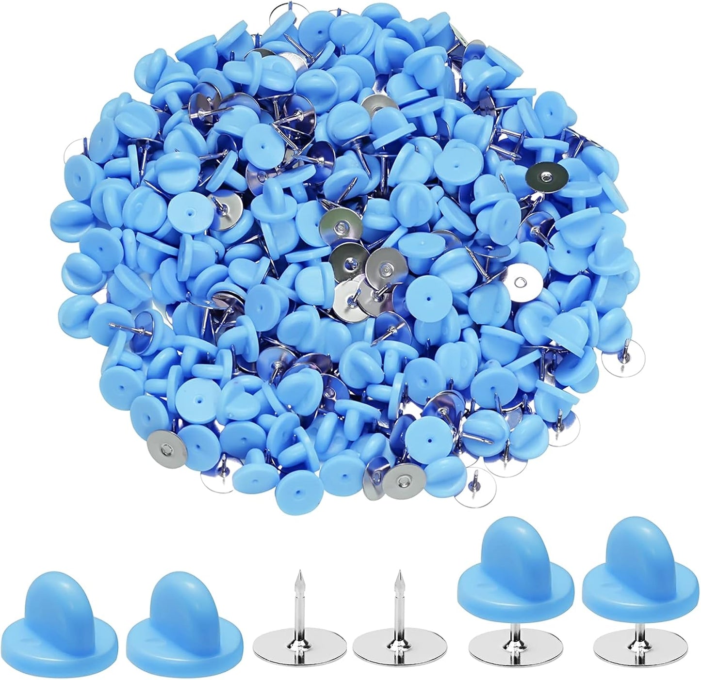 400pcs PVC Rubber Butterfly Clutch Pins Tie Tacks Blank for Uniform Badges Backing Holder Clasp Lapel Enamel Pins(200 Sets),Blue
