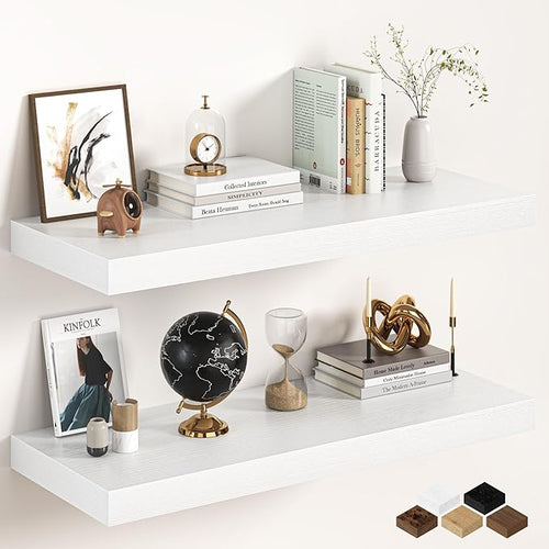 36Inch White Floating Shelves for Wall, 12 Inch Deep Shelves for Bedroom by FunMemories