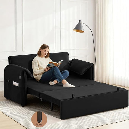 63" Velvet 3 in 1 Convertible Sleeper Sofa Bed, Pull Out Couch Bed Loveseat - Image 2