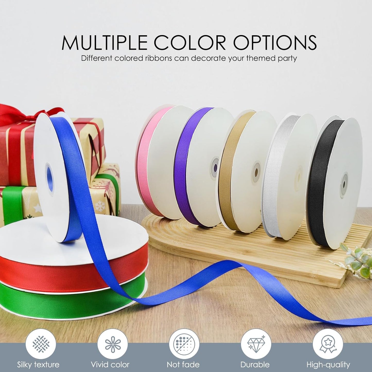 100 Yards 5/8 inch Grosgrain Ribbon, Solid Color Fabric Ribbon Perfect for Gift Wrapping, Wedding, Handmade Bows, Floral Bouquets and Party Decoration(White)