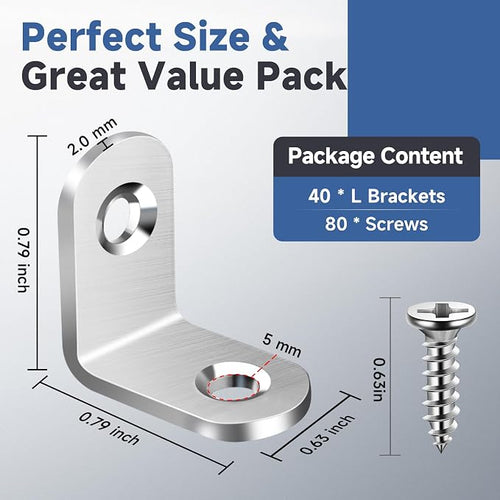 40PCS L Bracket Corner Brace Sets, Stainless Steel L Brackets - Image 2