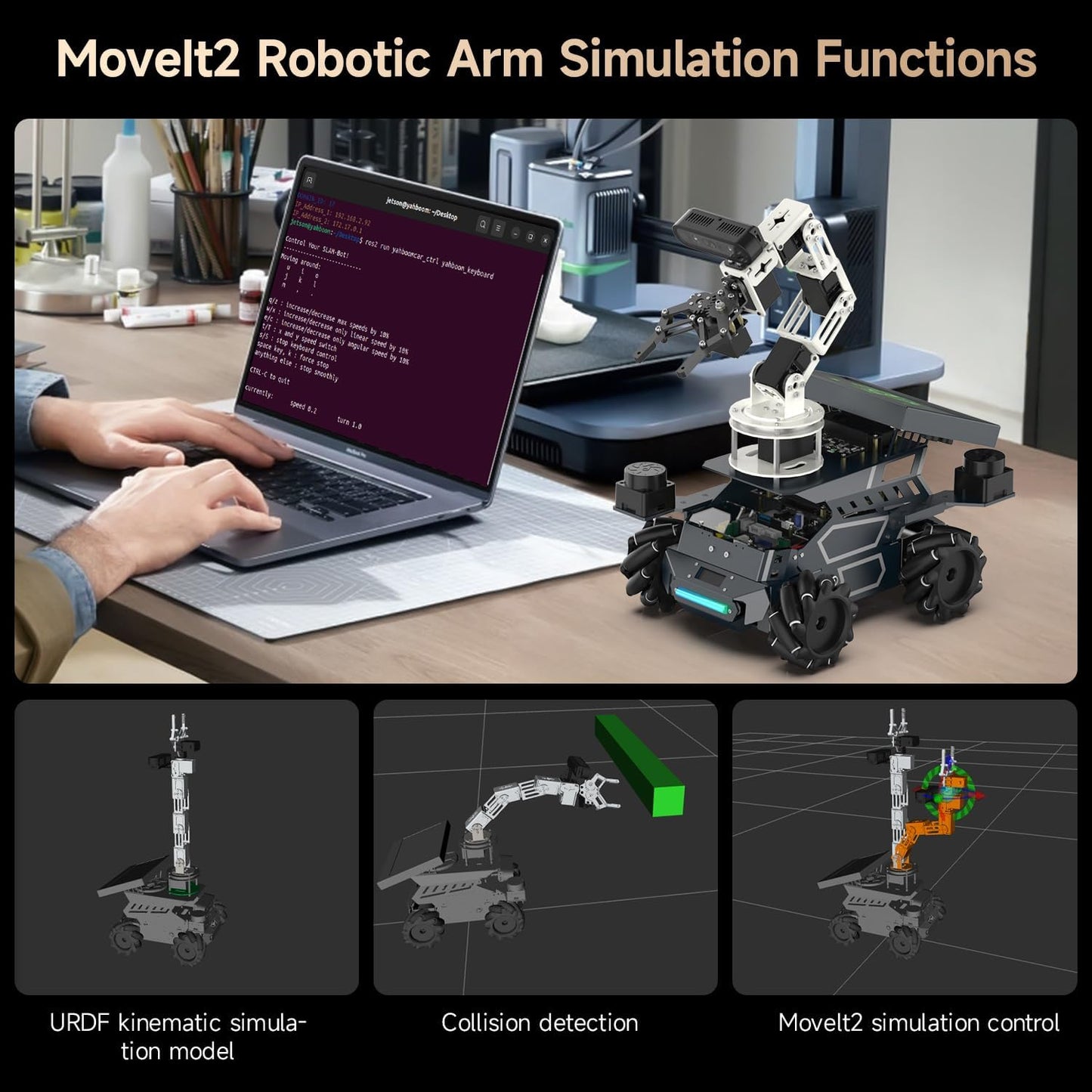 Yahboom ROS2 Robot Kit with Jetson Orin NX 16GB Super Large AI Model with 6DOF Robotic Arm,7-inch HD Display,AI Voice Interaction Module Provides AI Vision、App Control