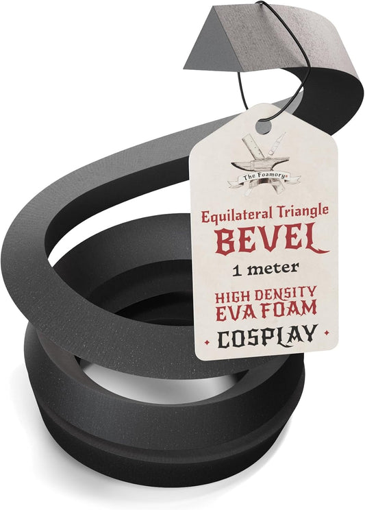 The Foamory's Instant Edge EVA Foam Pre Cut Equilateral Triangle Bevel. 5-30mm x 1M Black EVA Beveled Trim Save Time on Cosplay, Costume Edging and Armor Detail. High Density 85kg/m³ Craft Foam Dowel