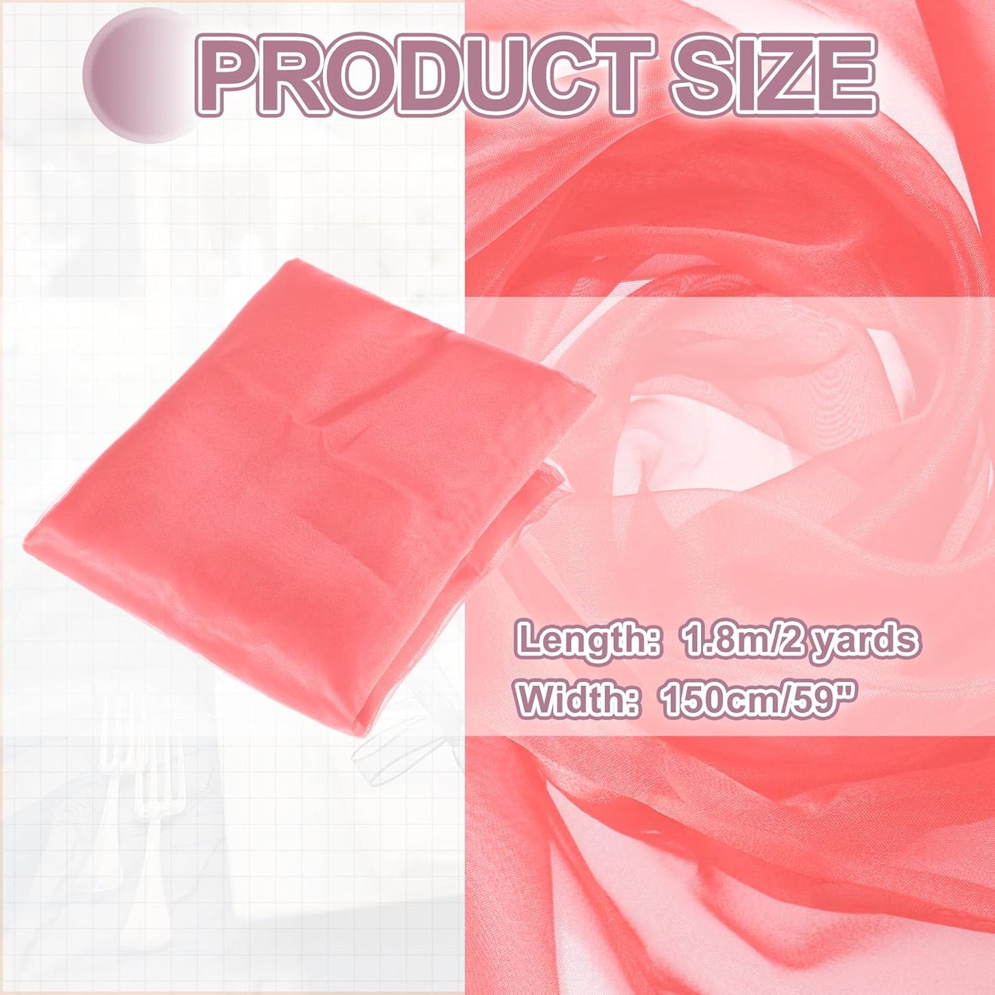 MECCANIXITY Iridescent Sheer Organza Fabric, 2 Yards x 59 Inches Solid Holographic Shiny Fabric Organza Cloth for Wedding, Curtains, Costume, Photo Background, Watermelon Red