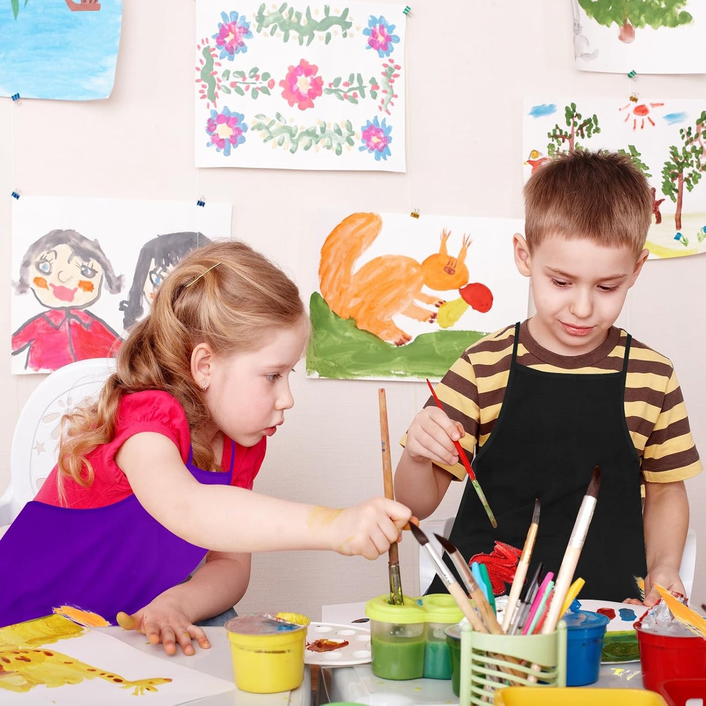 PLULON 15 Pcs Kids Apron Painting Aprons, Kids Aprons for Painting Black Aprons Art Apron Smocks Bulk for Art Activity Craft Home Kitchen Classroom Party Supplies